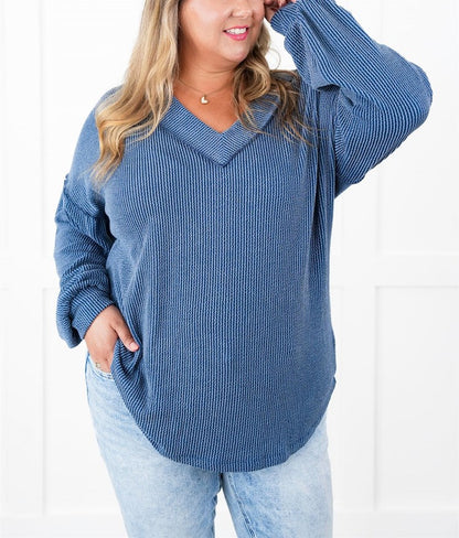 ⭐Women's Ribbed Long Sleeve V-Neck Pullover Top