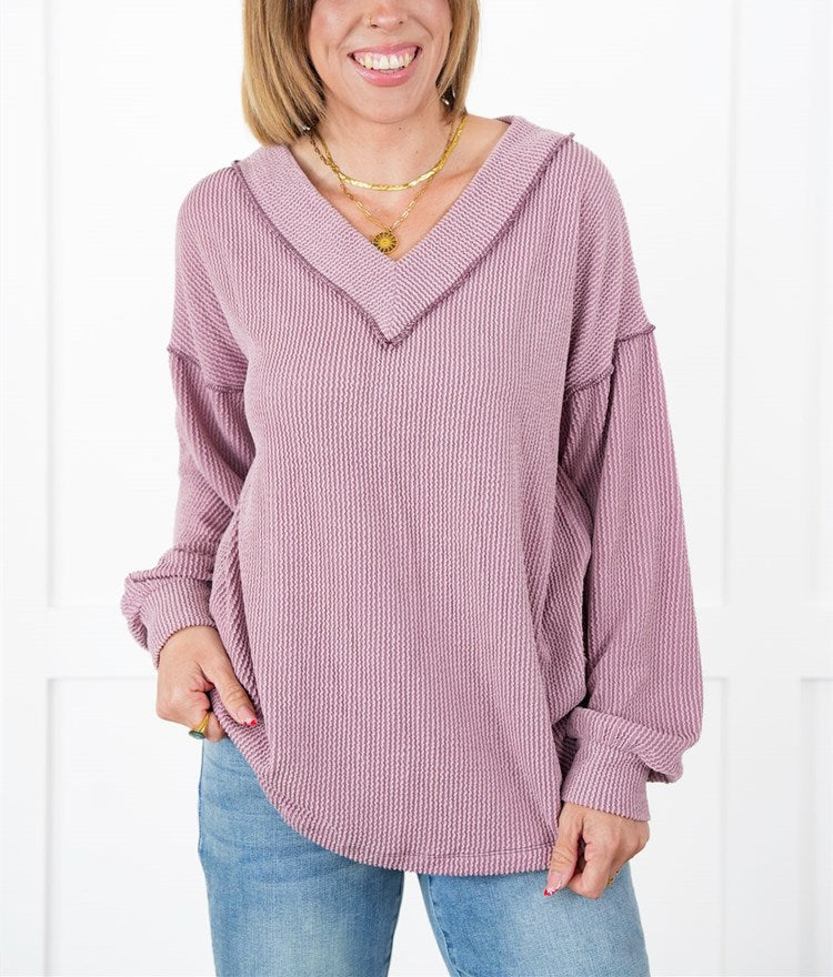 ⭐Women's Ribbed Long Sleeve V-Neck Pullover Top