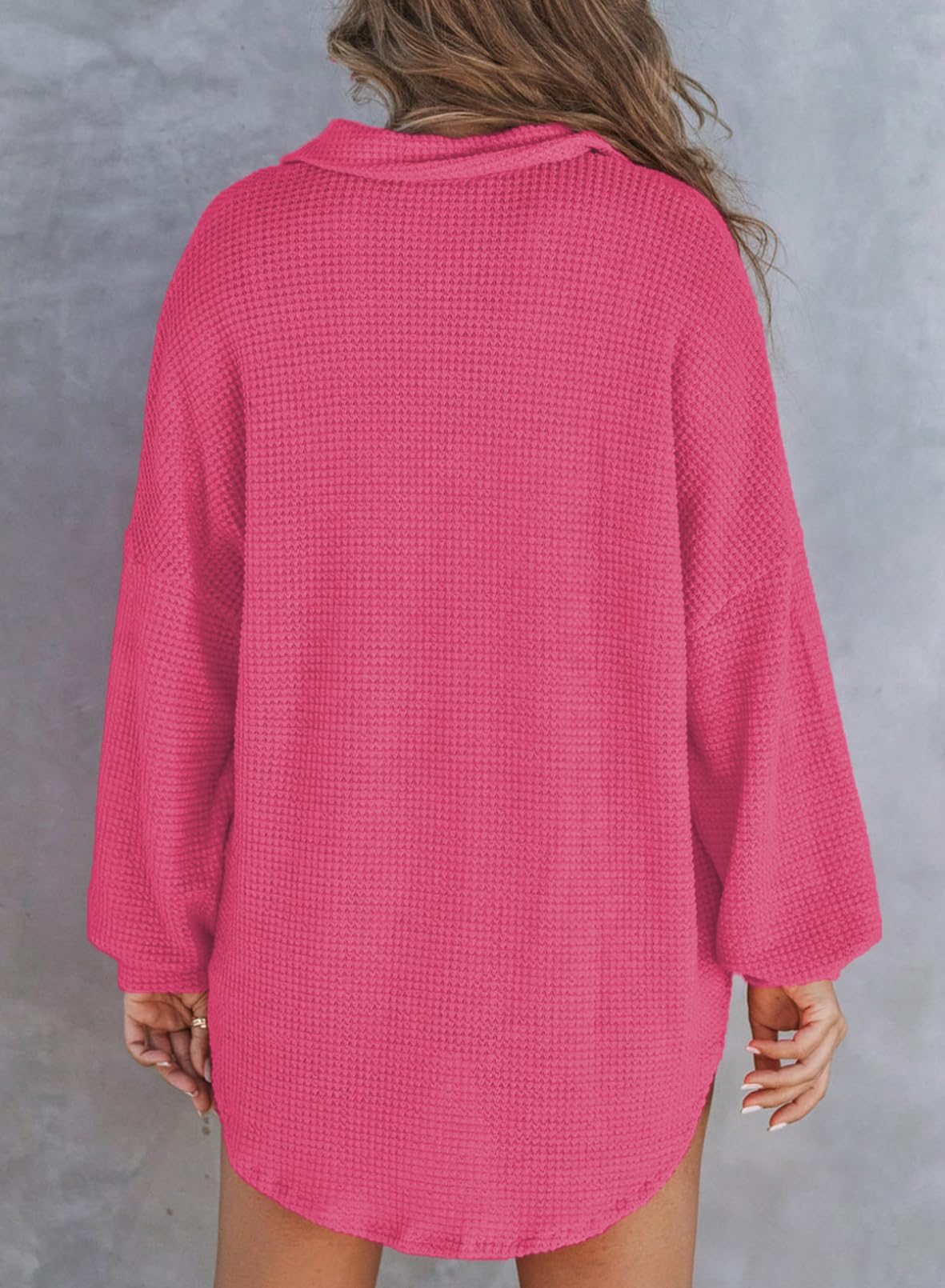 Autumn Women's Waffle Knit Henley V Neck Shirt Jacket