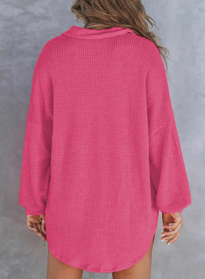 Autumn Women's Waffle Knit Henley V Neck Shirt Jacket