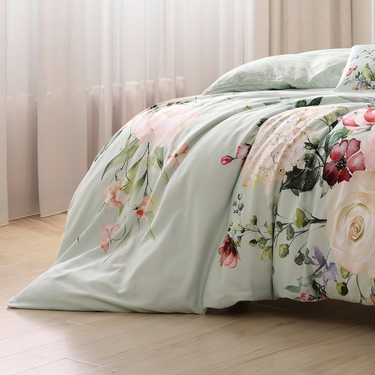Bebejan Rose on Misty Green 5 Piece Reversible Comforter Set