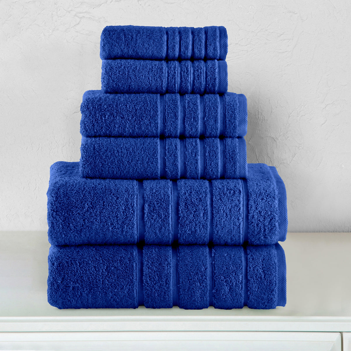 Elegant Comfort 6-Piece Turkish Cotton 4 Lines Stripe Towel Set, 2 Washcloths, 2 Hand Towels and 2 Bath Towels