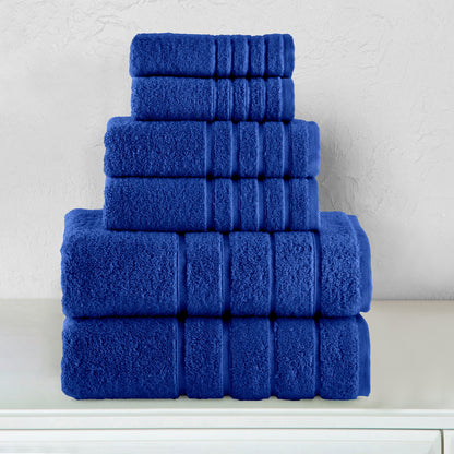 Elegant Comfort 6-Piece Turkish Cotton 4 Lines Stripe Towel Set, 2 Washcloths, 2 Hand Towels and 2 Bath Towels