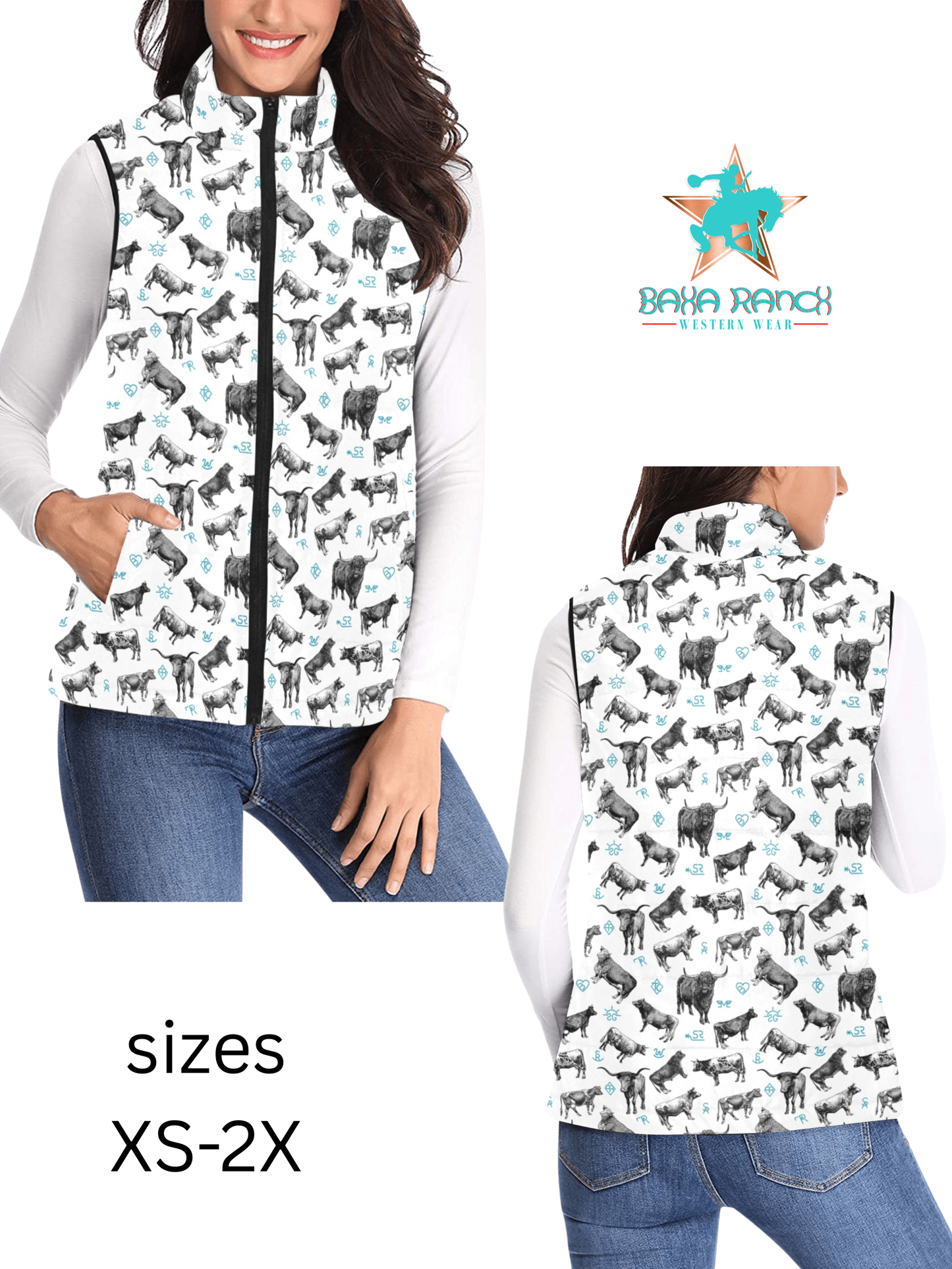 Baha Ranch Cattle and Brands Women's Western Puffy Vest