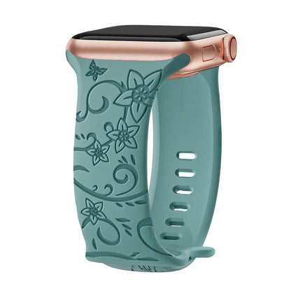 Apple Watch Silicone Strap - Floral Engraved, Soft and Waterproof