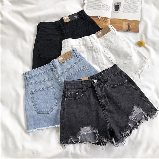 Fashion Casual Tassel Ripped Shorts Women 2026 Summer High Waist Denim Jeans Y2K Hot Pants Streetwear Korean Blue Cowboy Shorts