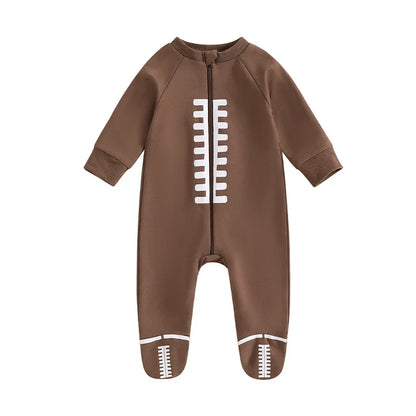 Baby Boys Girls Jumpsuit Long Sleeve Round Neck Romper Football Footie Bodysuit
