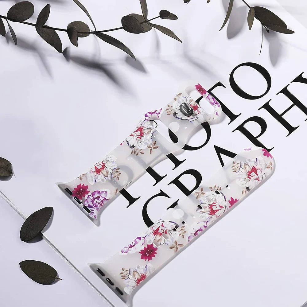 Apple Watch Silicone Strap - Floral Design - Soft and Comfortable