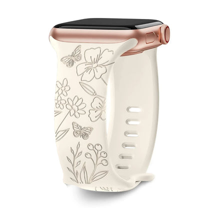 Apple Watch Silicone Strap - Floral Engraved, Soft and Waterproof
