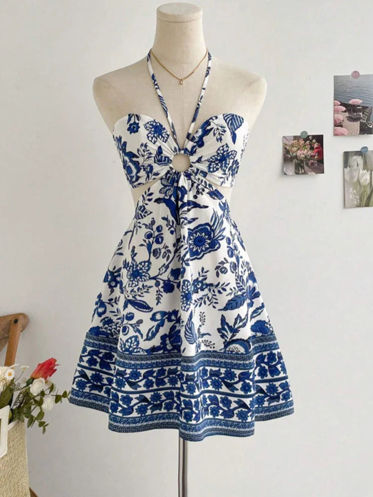 Women's Romantical Floral Print Halter Neck Fashionable Dress Easy to Create Lazy Stylish Vacation Style Dress