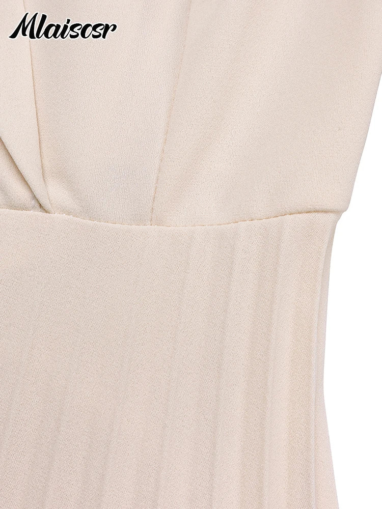 Elegant Long Sleeve Solid High Waist A Line Pleated Dress with Belt Women Office Lady  Birthday Evening Vestidos