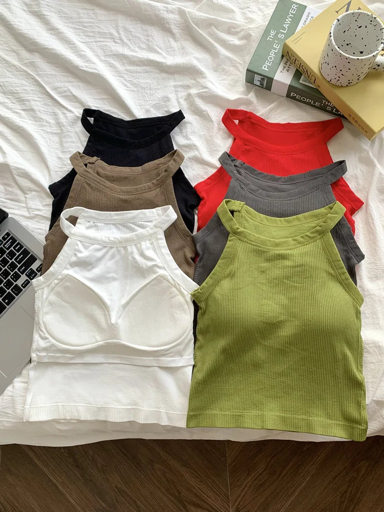 Women's Small Strap Vest Outdoor Wear Summer Beautiful Ba Sports Yoga Hanging Ne Top with Chest Pad Matching Underwear