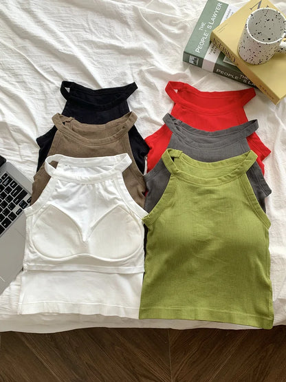 Women's Small Strap Vest Outdoor Wear Summer Beautiful Ba Sports Yoga Hanging Ne Top with Chest Pad Matching Underwear