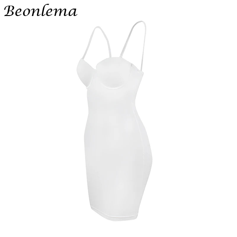 Short Bodycon Dress Backless Skinny Straps Solid Casual  Sleeveless Summer High Waist Club Slim Mini Dresses Ladies Basic