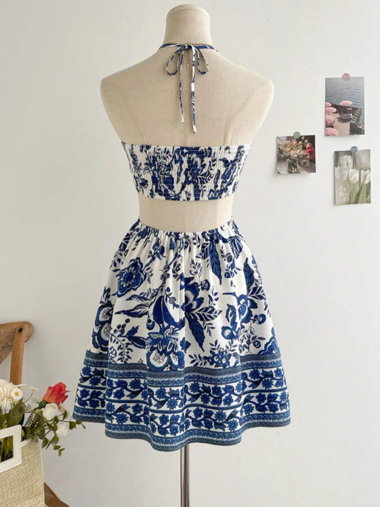 Women's Romantical Floral Print Halter Neck Fashionable Dress Easy to Create Lazy Stylish Vacation Style Dress