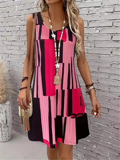 Fashion Plaid Graphic Women Mini Dresses Summer Sleeveless 3D Printed High Street Ladies A-Line Dress 3XL Big Size Casual Dress 2026