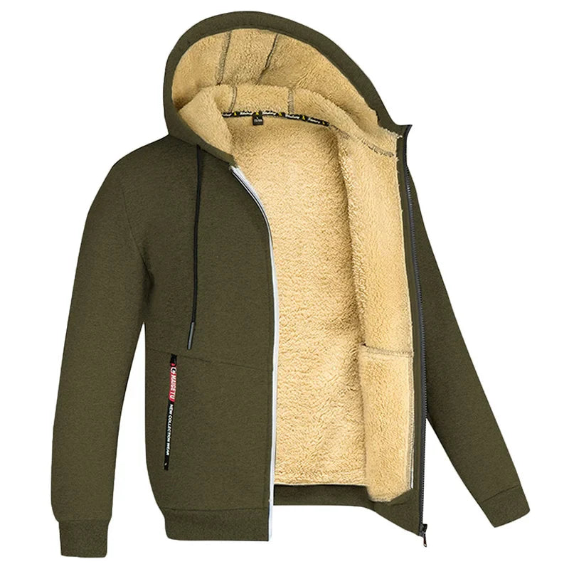 Men's Heavyweight Sherpa Fleece Lined Jackets Coats Windproof Zip Up Hoodie Winter Warm Hooded Sweatshirt Outerwear Outfits Tops