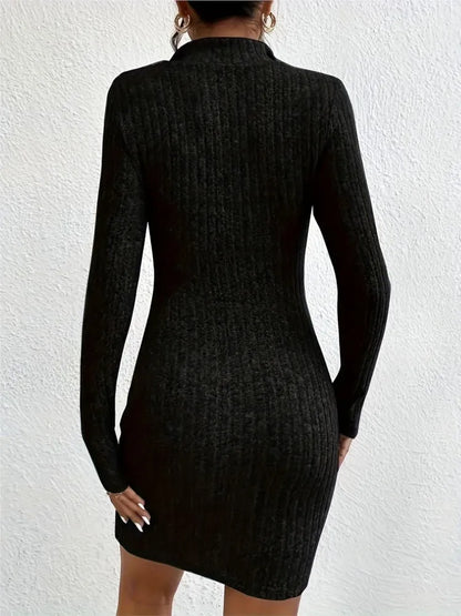 Fashion Solid Mini Dress Casual Plain Long Sleeve Bodycon Party Hip Wrap Dresses Robe