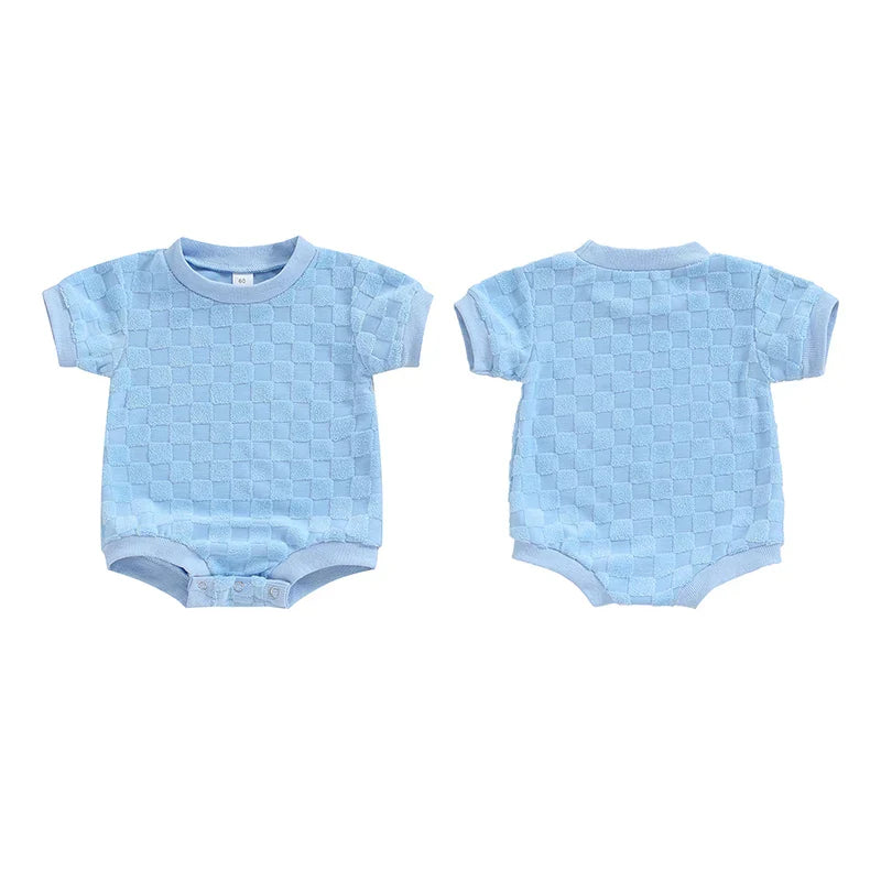 Baby Boys Girls Bodysuit Short Sleeve Crew Neck Checkerboard Summer Playsuit Romper
