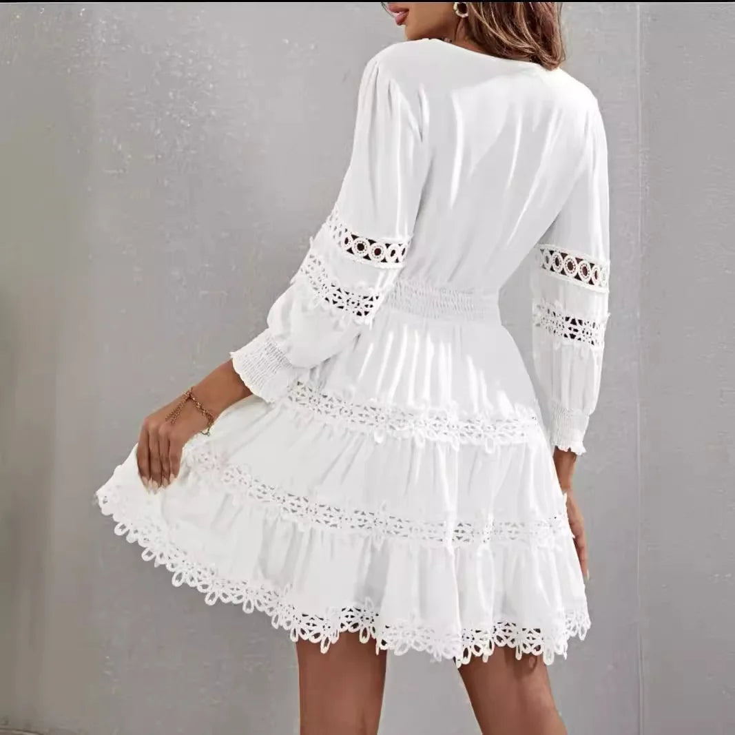 Mini Dress Women Spring Casual Elegant Vintage Patchwork Office Dresses For Women Robe