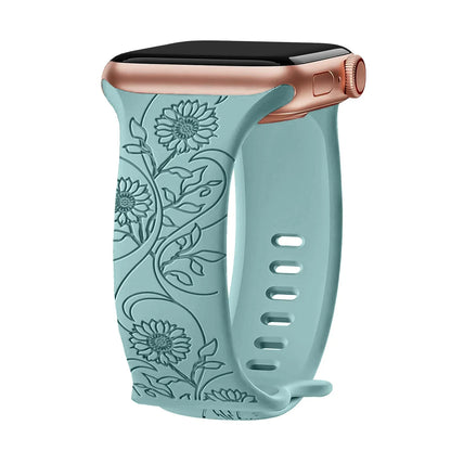 Apple Watch Silicone Strap - Floral Engraved, Soft and Waterproof
