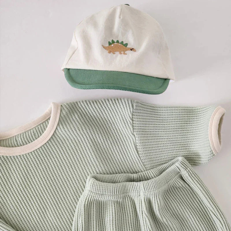 Baby Boys Girls 2Pcs Long Sleeve Waffle Cotton Pullover Crewneck Top + Pants Jogger Set Outfit