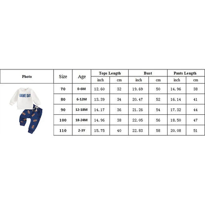 Baby Toddler Boys 2Pcs Game Day Autumn Outfit Long Sleeve Letter Print Pullover Tops Football Print Long Pants Set