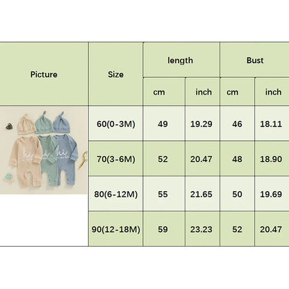 Baby Boys Girls 2Pcs Hi I'm New Here Romper Letter Print Long Sleeve Crew Neck Jumpsuit Bodysuit with Hat Set