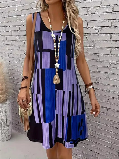 Fashion Plaid Graphic Women Mini Dresses Summer Sleeveless 3D Printed High Street Ladies A-Line Dress 3XL Big Size Casual Dress 2026
