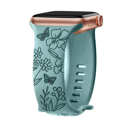 Apple Watch Silicone Strap - Floral Engraved, Soft and Waterproof