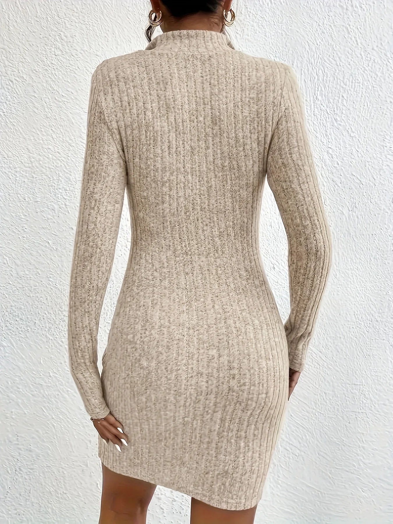 Fashion Solid Mini Dress Casual Plain Long Sleeve Bodycon Party Hip Wrap Dresses Robe