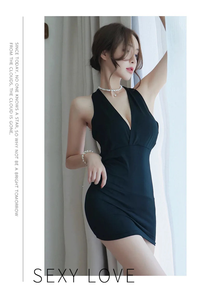 Dress Deep V-Neck Slim Hot Backless Mini Dress Female Bandage Halter Patchwork Mini Vestidos