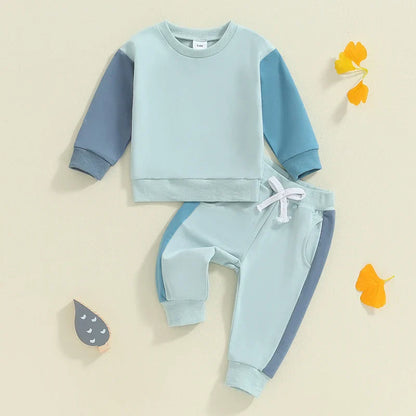 Baby Toddler Boys 2Pcs Fall Outfit Contrast Color Long Sleeve Top and Long Pants Set
