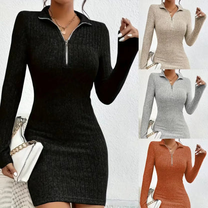 Fashion Solid Mini Dress Casual Plain Long Sleeve Bodycon Party Hip Wrap Dresses Robe