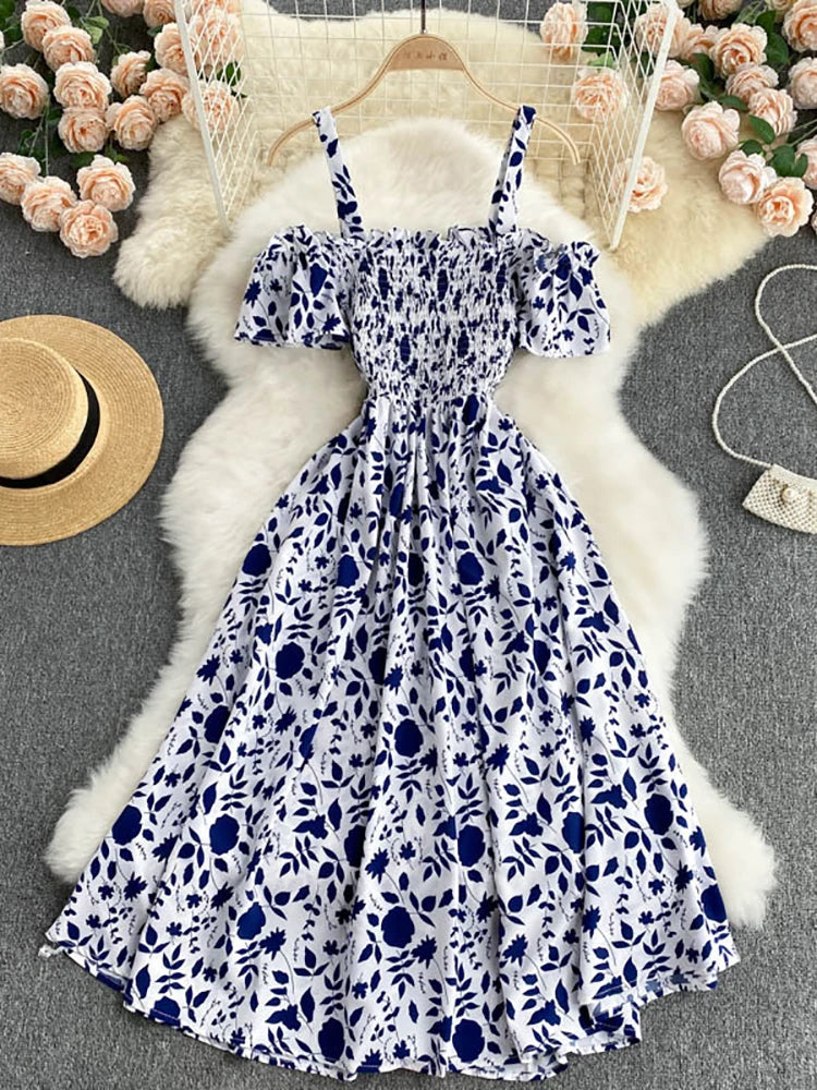 Summer 2026 Midi Dress Women Casual Off Shoulder Short Sleeve Vacation Beach Robe Female Clothing