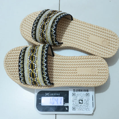 2026 New Summer Women Slippers Beach Fashion Sandals Ethnic Style Round Toe Casual Comfortable Flat Slippers Women Big Size 43