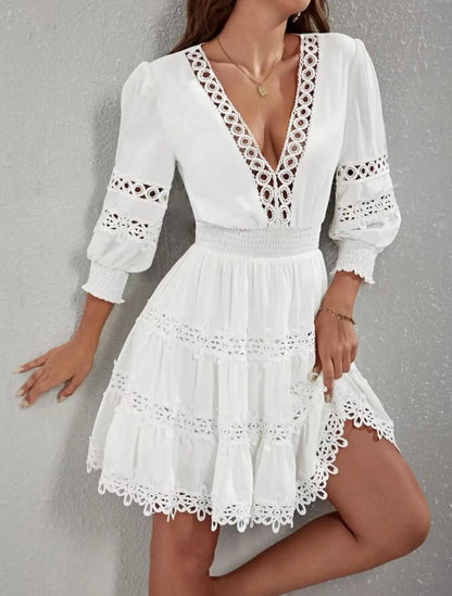 Mini Dress Women Spring Casual Elegant Vintage Patchwork Office Dresses For Women Robe