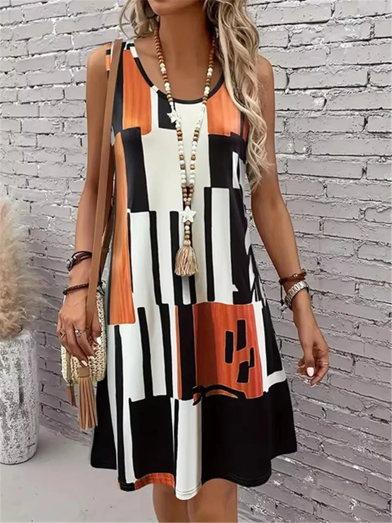 Fashion Plaid Graphic Women Mini Dresses Summer Sleeveless 3D Printed High Street Ladies A-Line Dress 3XL Big Size Casual Dress 2026