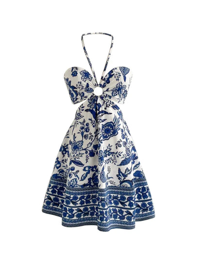 Women's Romantical Floral Print Halter Neck Fashionable Dress Easy to Create Lazy Stylish Vacation Style Dress