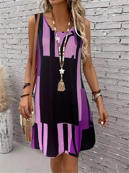 Fashion Plaid Graphic Women Mini Dresses Summer Sleeveless 3D Printed High Street Ladies A-Line Dress 3XL Big Size Casual Dress 2026