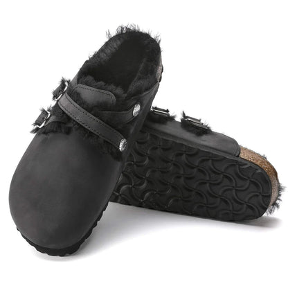 Birkenstock Blair Shearling Natural Leather Black Clogs