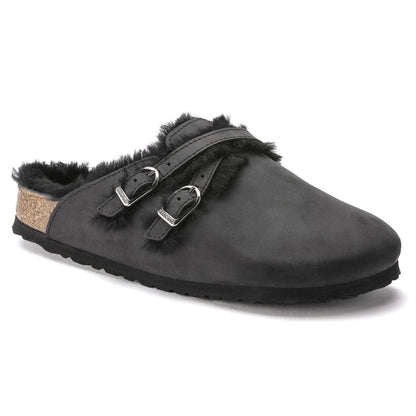 Birkenstock Blair Shearling Natural Leather Black Clogs