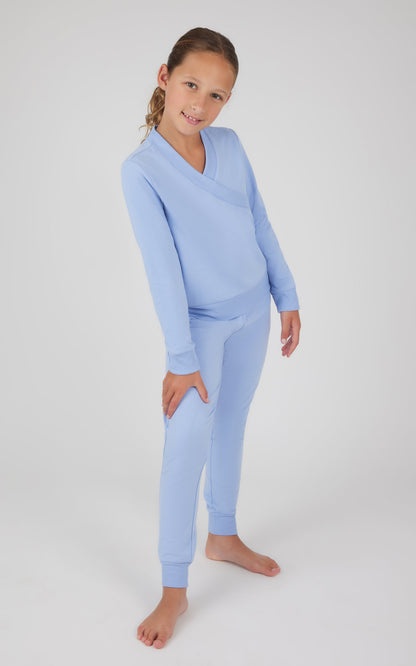90 Degree by Reflex Girls 2 PC Terry Crossover Long Sleeve Top + Brushed Jogger Set