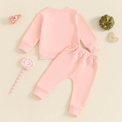Baby Toddler Girls 2Pcs Halloween Outfit Bow Pumpkin Print Long Sleeve Top and Elastic Pants Set