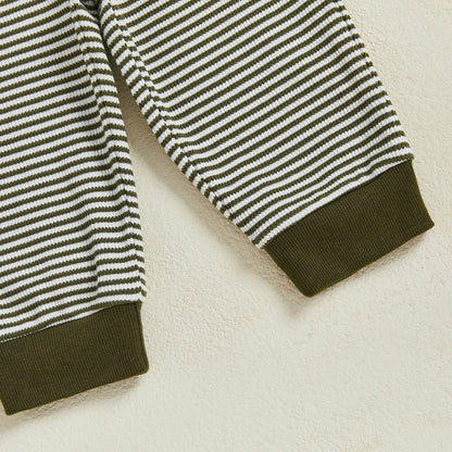 Baby Toddler Boys 2Pcs Long Sleeve Embroidery Duck Top with Striped Pants Infant Clothes Set