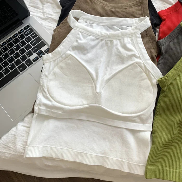 Women's Small Strap Vest Outdoor Wear Summer Beautiful Ba Sports Yoga Hanging Ne Top with Chest Pad Matching Underwear