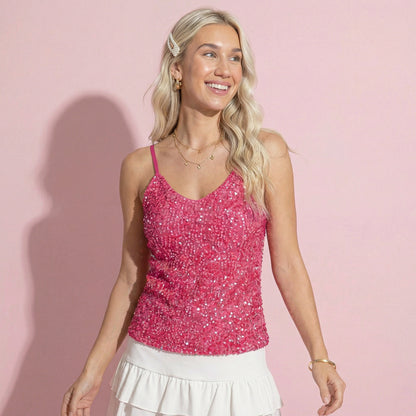 V-Neck Sparkle Spaghetti Strap Cami Tank Top