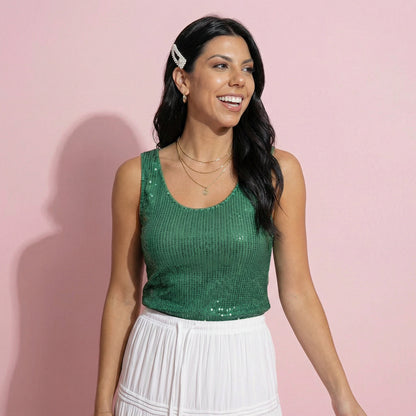 Sequin Scoop Neck Sleeveless Tank Top