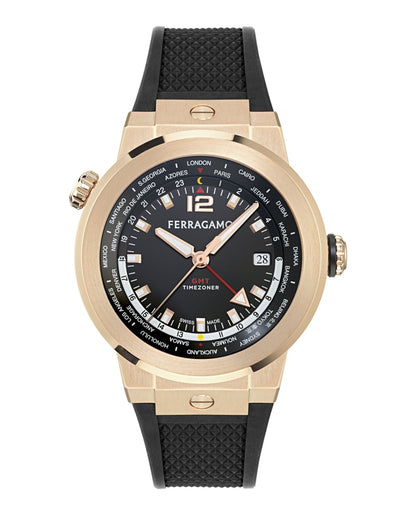 Ferragamo F-80 GMT Worldtime Silicone Watch