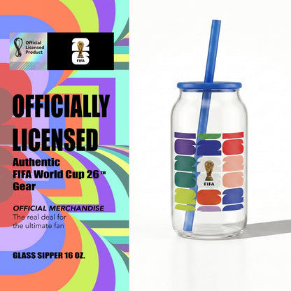 FIFA Trophy Glass Sipper with Blue Plastic Lid & Straw 18 OZ.